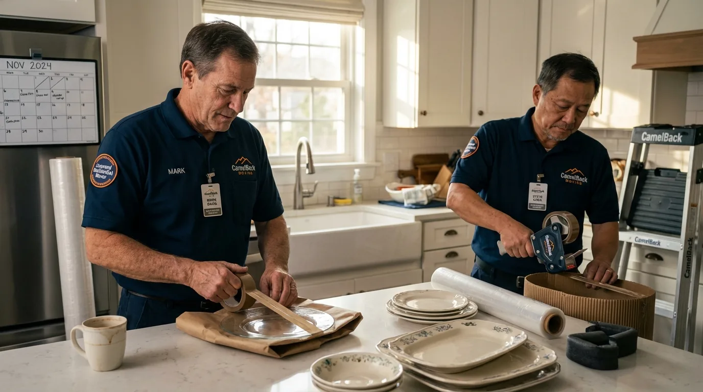 Professional crew packing kitchen dishware in Tylertown, MS